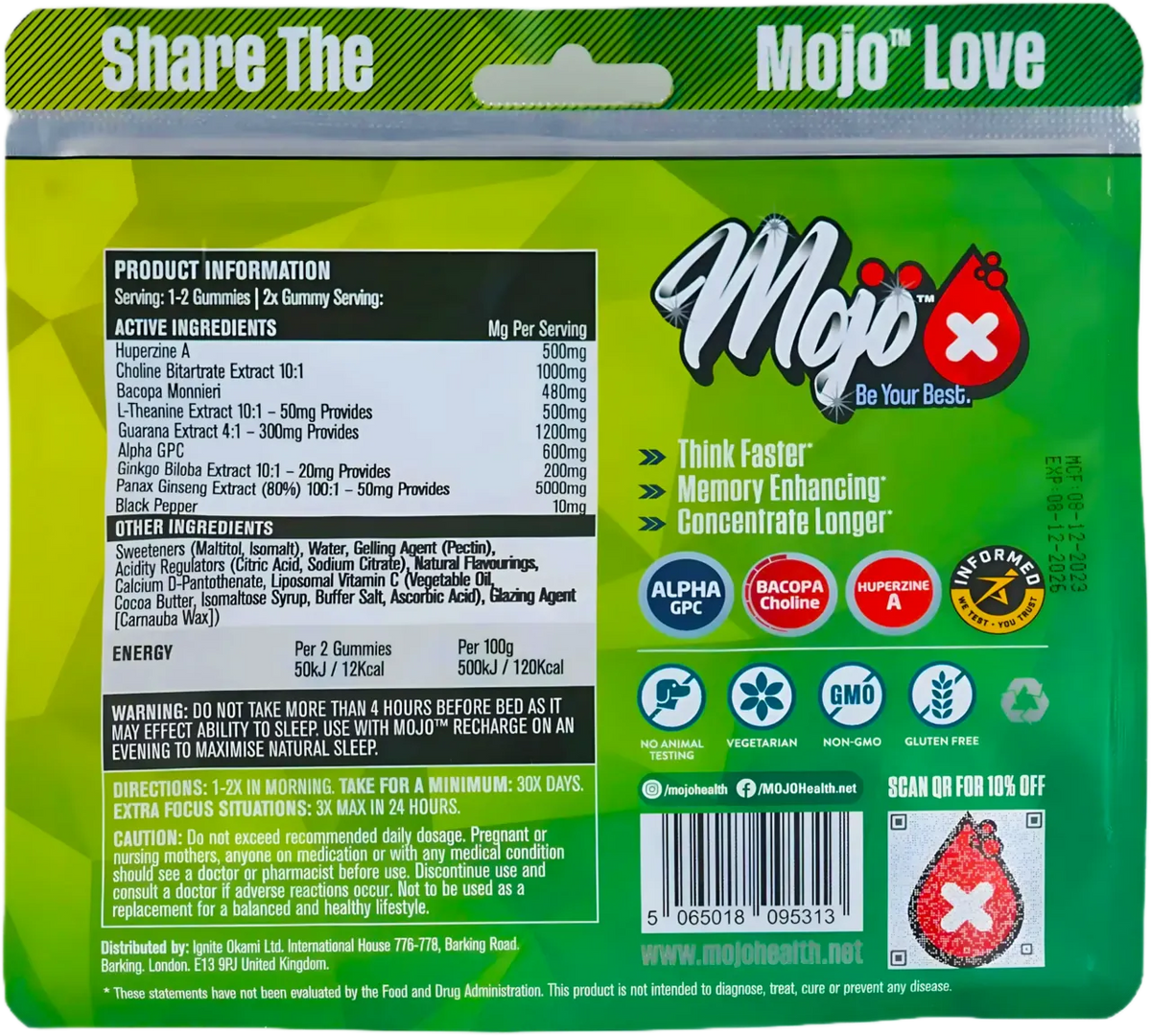 Mojo Kickstart Gummies Nootropic Huperzine A Alpha Gpc 3