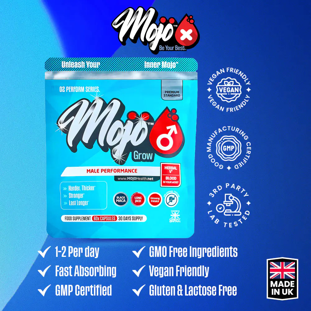 Mojo Grow Mens Male Libido Maca Root Black Best Sexual Drive Health Erectile Dysfunction Capsules