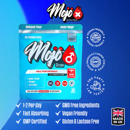 Mojo Grow Mens Male Libido Maca Root Black Best Sexual Drive Health Erectile Dysfunction Capsules
