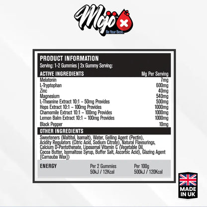 Mojo Recharge Melatonin L Tryptophan L Theanine Natural Sleep Aid Gummies Valerian Hops Chamomile Supplements Ingredients