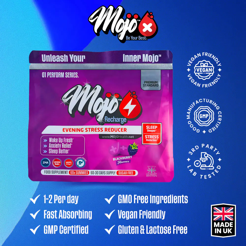 Mojo Recharge Melatonin L Tryptophan L Theanine Natural Sleep Aid Gummies Valerian Hops Chamomile Supplements